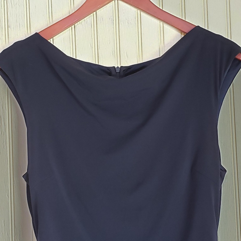 David Meister Dress Womens 10 Blue Cowl Neck Ruched Sheath Knee Length Solid